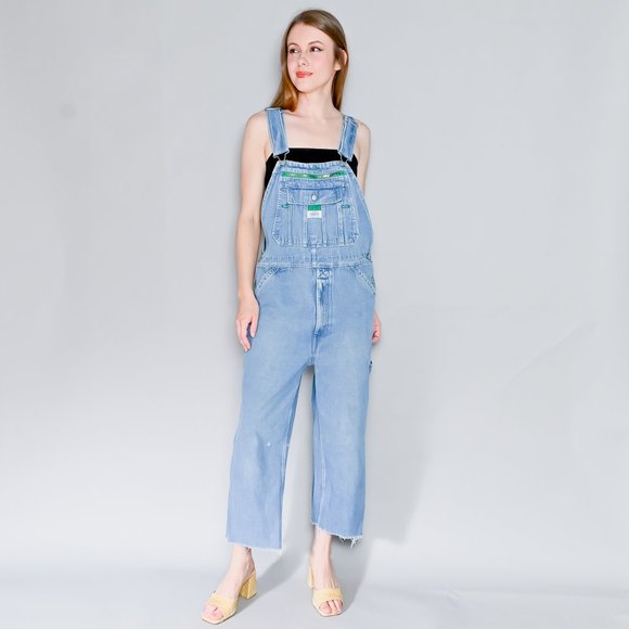 liberty Denim - LIBERTY Vintage Distressed Denim Wide-Leg Carpenter Cropped Overalls
